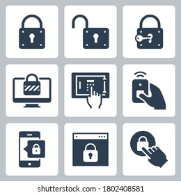 Locking and Unlocking Vector Icon Set in Glyph Style