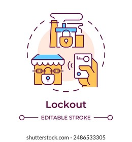 Lockout multi color concept icon. Work stoppage, industry production. Denied access. Round shape line illustration. Abstract idea. Graphic design. Easy to use in infographic, presentation