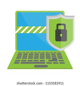 Lockpad with a network on a laptop. Cyber Security
