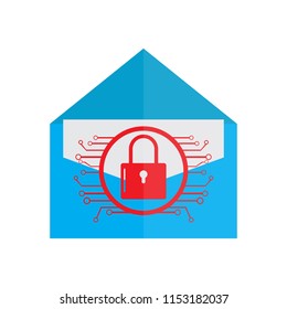 Lockpad with a network on a letter. Cyber security