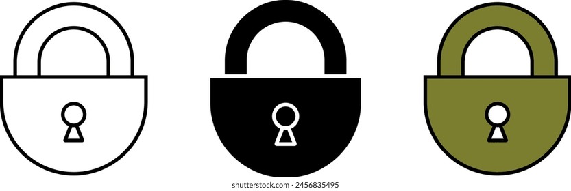 Lock,Padlock icon, symbol in lined, isolated and colored style. Vector Illustration