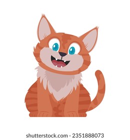 Locks in cheerful becoming flushed cat. Smiling cat. Cartoon style, Vector Illustration