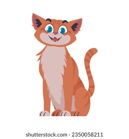 Locks in cheerful getting to be flushed cat. Grinning cat. Cartoon style, Vector Illustration