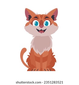 Locks in cheerful getting to be flushed cat. Grinning cat. Cartoon style, Vector Illustration
