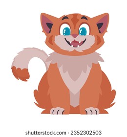 Cerraduras en alegre gato rojizo. Gato sonriente. Estilo de caricatura, Ilustración vectorial