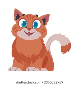 Locks in cheerful ruddy cat. Grinning cat. Cartoon style, Vector Illustration