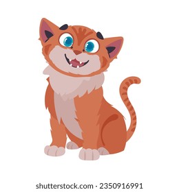 Locks in cheerful ruddy cat. Grinning cat. Cartoon style, Vector Illustration