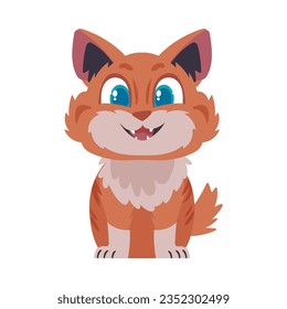 Locks in cheerful ruddy cat. Grinning cat. Cartoon style, Vector Illustration