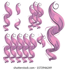 Locks of hair. A set of individual elements and compositions.