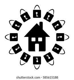 Locks with home on white background. Vector illustration.