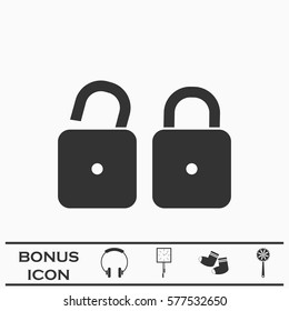 Locks icon flat. Black pictogram on white background. Vector illustration symbol and bonus button