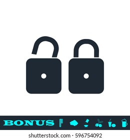 Locks icon flat. Black pictogram on white background. Vector illustration symbol and bonus button