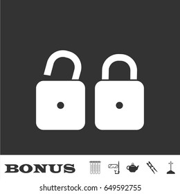 Locks icon flat. White pictogram on black background. Vector illustration symbol and bonus icons