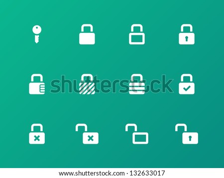 Locks icons on green background. Vector illustration.