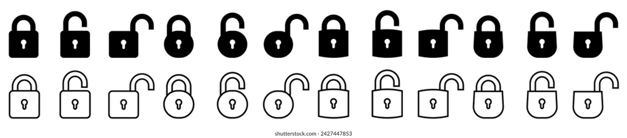 Locks icons set. Security symbol. Lock Unlock. Lock open and lock closed icon. Vector lock icons on transparent background. Vector illustration