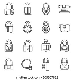 locks icons set, thin line design. door lock, linear symbols collection. locks of different shapes, isolated vector illustration