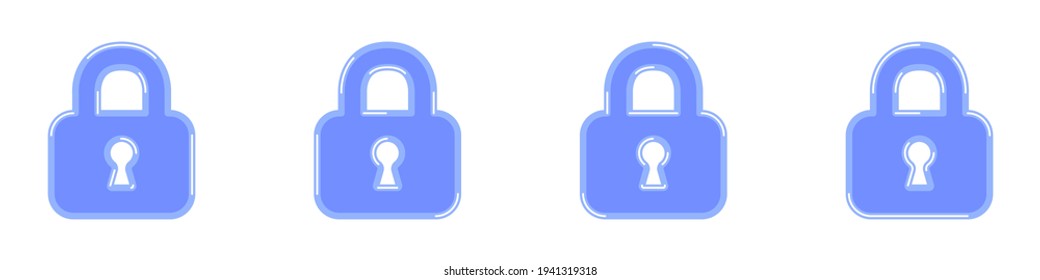 Löscht die Symbole gesetzt. Sperrt Vektorset von trendigen blauen Symbolen. Symbole zum Schutz von Burglary. Löscht den Schutz der Web-Symbole Set. Vektorgrafik.