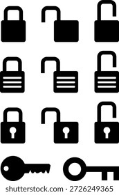 Cerraduras y llaves icono conjunto abierto y cerrado. Icono bloqueado y desbloqueado. Símbolo de seguridad. Ilustración vectorial.