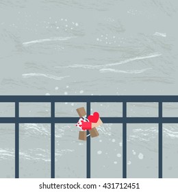 Locks on bridge barrier. Vector illustration