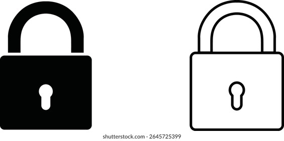 Locks security icons depicting closed padlocks in black and white simple designs