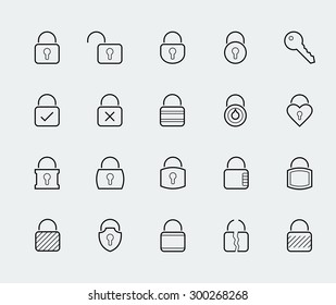 Locks vector icon set in thin line style