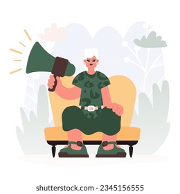 Bloques en Voces de Activismo, mujer Energizada con Bullhorn, Nullificar este pensamiento de la concentración Asunto. Estilo de moda, Ilustración vectorial