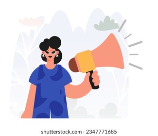 Bloques en Voces de Activismo, mujer Energizada con Bullhorn, Invalidar esta manifestación mental Asunto. Estilo de moda, Ilustración vectorial