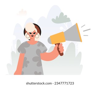 Bloques en Voces de Activismo, mujer Energizada con Bullhorn, Invalidar esta manifestación mental Asunto. Estilo de moda, Ilustración vectorial