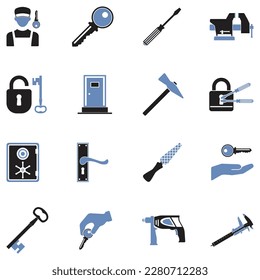 Locksmith Icons. Two Tone Flat Design. Vector Illustration.