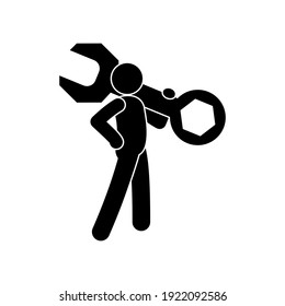 locksmith illustration, stick figure tech support isolated icon, man with wrench