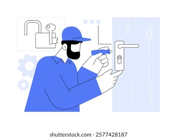 Locksmith isolated cartoon vector illustrations. Professional locksmith fixes the door lock, small business, contractors job, indoor repair service, household maintenance vector cartoon.