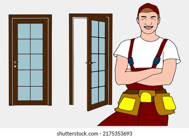 Locksmith Repairman Vector. Unlock The Door Service. Cartoon Character Illustration