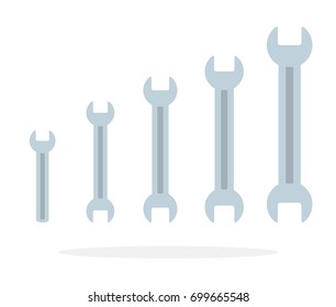 Locksmith tools for tightening bolts. Set of spanners of different sizes vector flat material design isolated on white