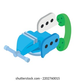 Locksmith workshop icon isometric vector. Bench vise, green retro handset icon. Construction, repair, maintenance