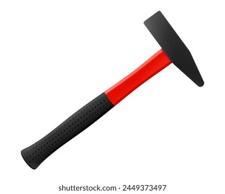 Locksmith's hammer with a rubber handle isolated on white background. Fitter's hammer for chiselling and driving in nails and dowels as well as for joining components. Realistic 3d vector illustration