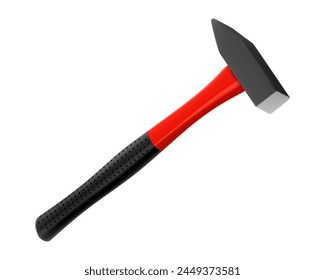 Locksmith's hammer with a rubber handle isolated on white background. Fitter's hammer for chiselling and driving in nails and dowels as well as for joining components. Realistic 3d vector illustration