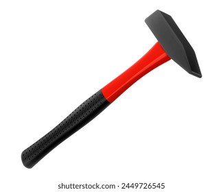 Locksmith's hammer with a rubber handle isolated on white background. Fitter's hammer for chiselling and driving in nails and dowels as well as for joining components. Realistic 3d vector illustration