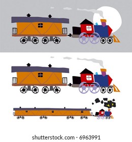 Loco and cars. Simple vector.