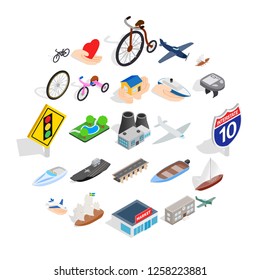 Locomotion icons set. Isometric set of 25 locomotion vector icons for web isolated on white background