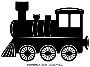 Locomotive. Antique Black vector train. White isolated background.