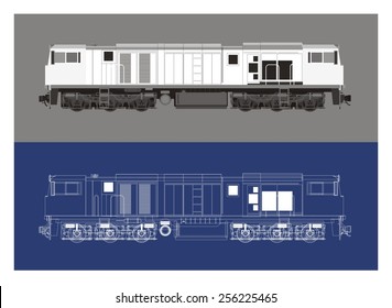 Locomotive Blue Print Art