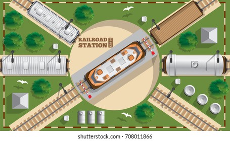 Locomotive depot. Infrastructure. View from above. Vector illustration
