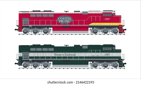 Locomotive diesel "EDM SD70ACe". Locomotive Vector Illustration. Train  vector. Coastal pacific, Western Railroad.