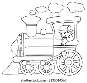 Locomotive. Element for coloring page. Cartoon style.