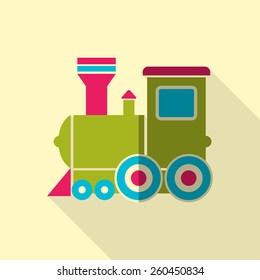 Locomotive. Flat icon with long shadow. Vector illustration.