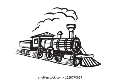 Locomotive Hand Drawn Illustration, Vector.	