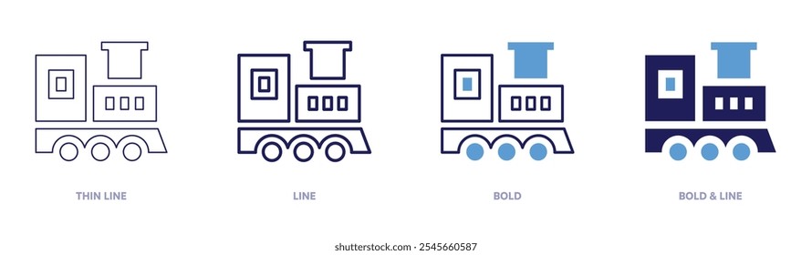 Locomotive icon in 4 different styles. Thin Line, Line, Bold, and Bold Line. Duotone style. Editable stroke.