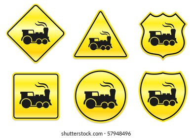 Locomotive Icon on Yellow Designs Original Illustration
