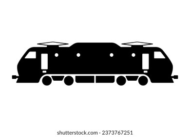 Locomotive icon. Single section train. Black silhouette. Side view. Vector simple flat graphic illustration. Isolated object on a white background. Isolate.