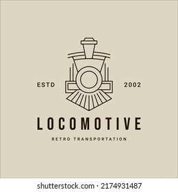 Locomotive Line Art Logo Vector Simple Minimalist Illustration Template Icon Graphic Design. Retro Or Vintage Train Sign Or Symbol For Transportation